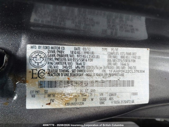 Продаж на аукціоні авто 2012 Ford Focus, vin: 1FAHP3K22CL376304, номер лоту: 40067778