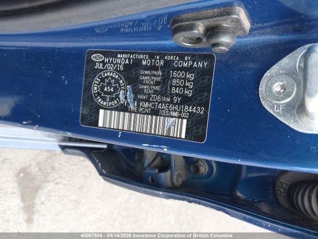 KMHCT4AE6HU184432 Hyundai ACCENT SE