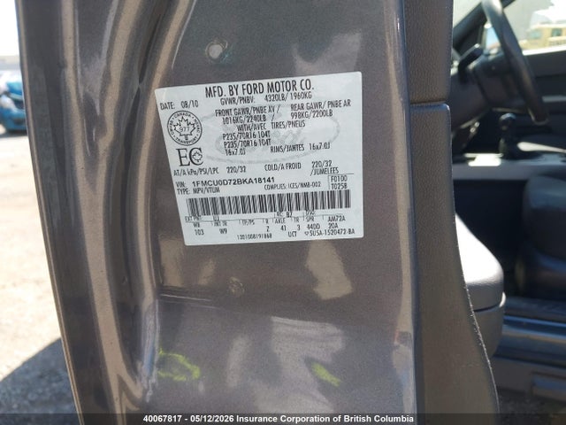 Продажа на аукционе авто 2011 Ford Escape Xlt, vin: 1FMCU0D72BKA18141, номер лота: 40067817