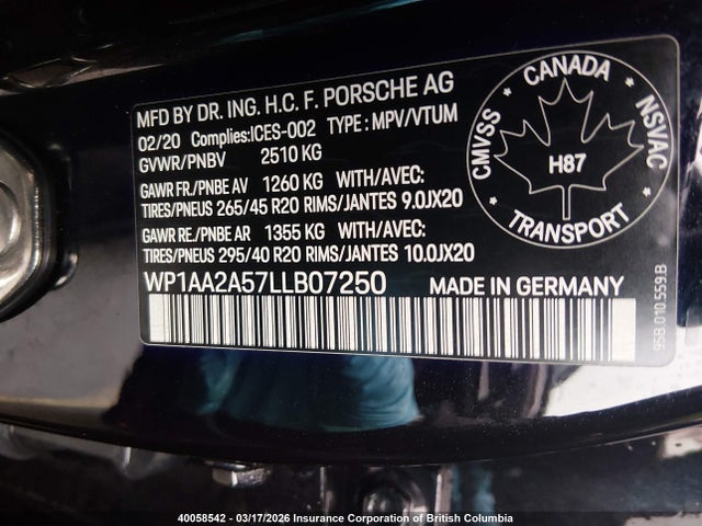 Porsche Macan 2020 WP1AA2A57LLB07250 Image 9