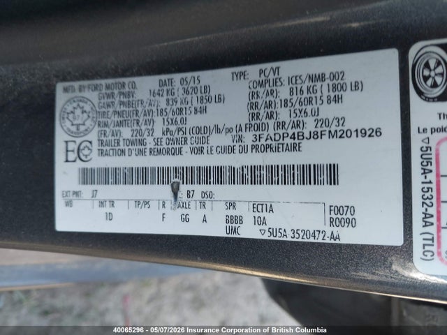 Aukcja sprzedaży 2015 Ford Fiesta Se, vin: 3FADP4BJ8FM201926, numer aukcji: 40065296