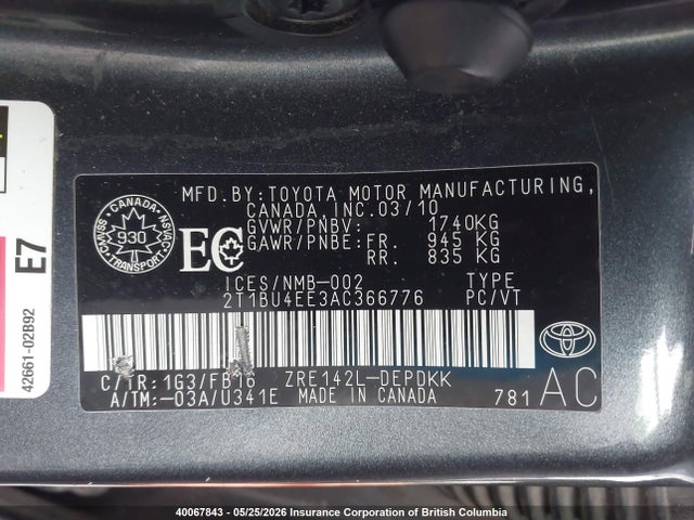 2010 Toyota Corolla S/le/xle მანქანა იყიდება აუქციონზე, vin: 2T1BU4EE3AC366776, აუქციონის ნომერი: 40067843