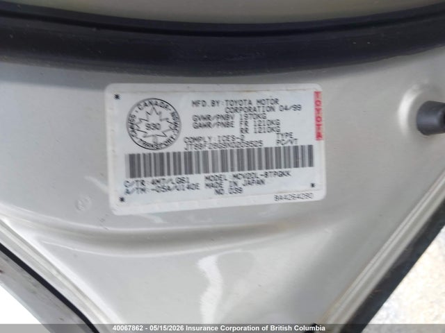 40067862 :رقم المزاد ، JT8BF28G9X0209525 vin ، 1999 Lexus Es 300 مزاد بيع
