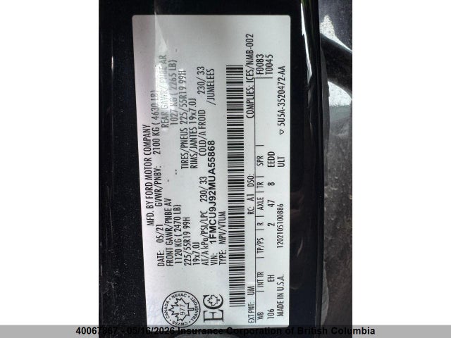 Продажа на аукционе авто 2021 Ford Escape Titanium, vin: 1FMCU9J92MUA55868, номер лота: 40067867