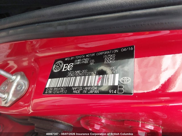 JTDKDTB3XG1127753 Toyota PRIUS C
