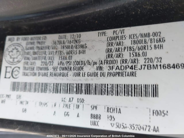 Продаж на аукціоні авто 2011 Ford Fiesta Se, vin: 3FADP4EJ7BM168469, номер лоту: 40067873