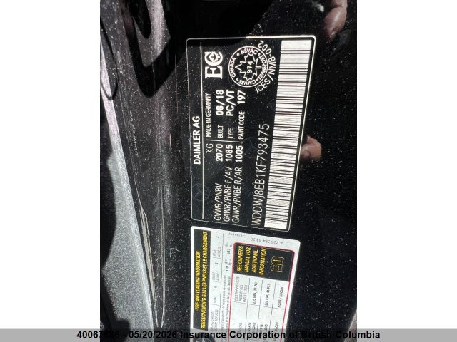 Aukcja sprzedaży 2019 Mercedes-benz C 300 4mati, vin: WDDWJ8EB1KF793475, numer aukcji: 40067886
