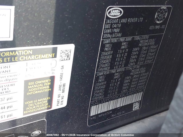 SALWR2RKXKA865080 Land Rover Range Rover Sport Hse