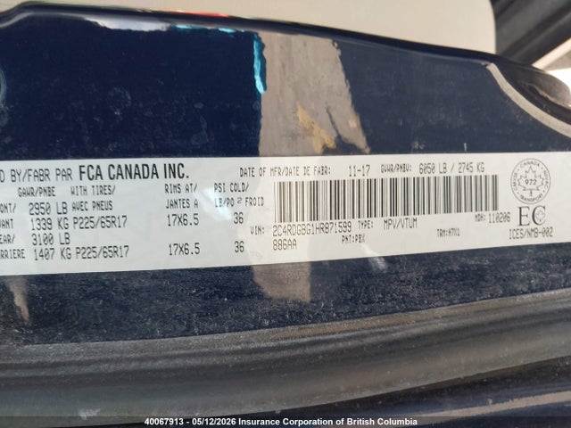 2C4RDGBG1HR871599 Dodge Grand Caravan Cvp/sxt