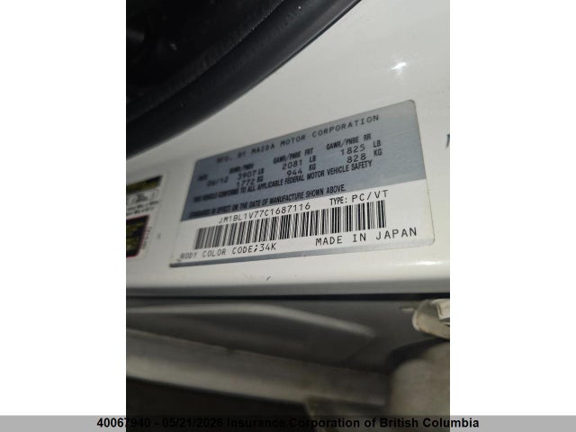 40067940 :رقم المزاد ، JM1BL1V77C1687116 vin ، 2012 Mazda 3 I مزاد بيع