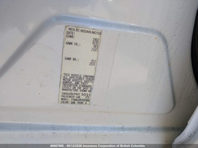 40067958 :رقم المزاد ، 1N4AZ0CP4FC305551 vin ، 2015 Nissan Leaf مزاد بيع