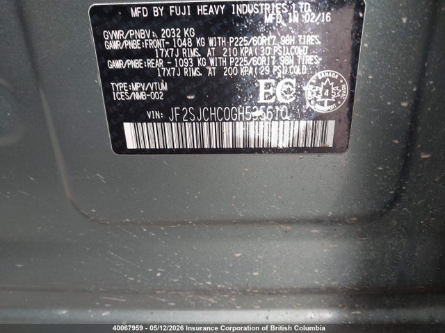 Продажа на аукционе авто 2016 Subaru Forester 2.5i Limited, vin: JF2SJCHC0GH535610, номер лота: 40067959