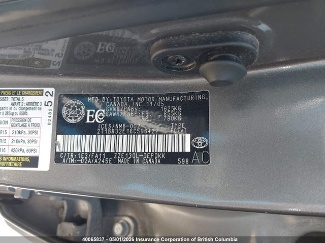40065837 :رقم المزاد ، 2T1BR32E16C596422 vin ، 2006 Toyota Corolla Ce/le/s مزاد بيع