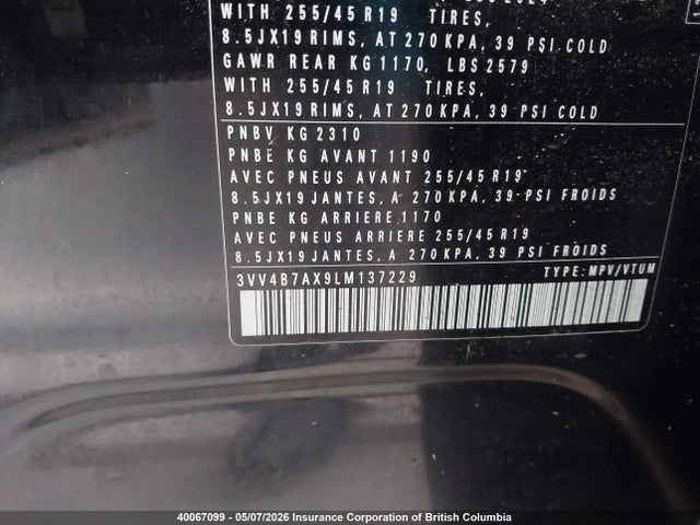 3VV4B7AX9LM137229 Volkswagen Tiguan Sel Premium R-line