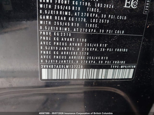 3VV4B7AX9LM137229 Volkswagen Tiguan Sel Premium R-line