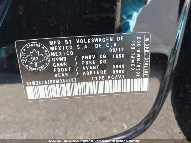 Продаж на аукціоні авто 2013 Volkswagen Jetta, vin: 3VW2K7AJ8DM385682, номер лоту: 40067987