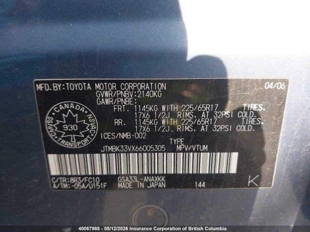 Продажа на аукционе авто 2006 Toyota Rav4, vin: JTMBK33VX66005305, номер лота: 40067988