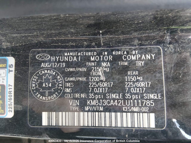KM8J3CA42LU111785 Hyundai Tucson Limited/sel/sport/ultimate/value