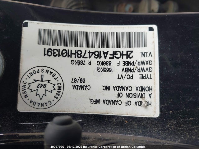 Aukcja sprzedaży 2008 Honda Civic, vin: 2HGFA16478H101391, numer aukcji: 40067996
