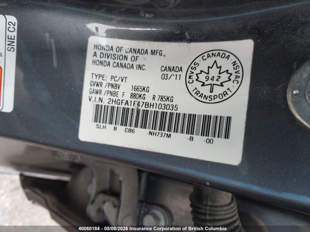Продажа на аукционе авто 2011 Honda Civic Dx-g, vin: 2HGFA1F47BH103035, номер лота: 40060184