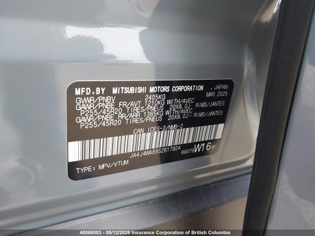 JA4J4WA89SZ617924 Mitsubishi OUTLANDER GT