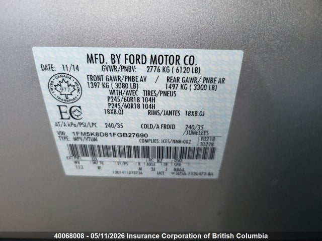 1FM5K8D81FGB27690 Ford EXPLORER XLT
