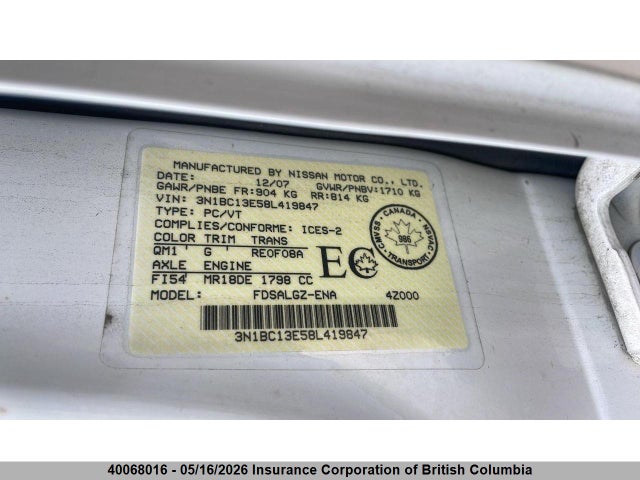 Aukcja sprzedaży 2008 Nissan Versa, vin: 3N1BC13E58L419847, numer aukcji: 40068016