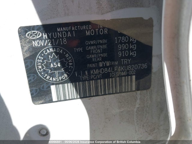 KMHD84LF4KU820736 Hyundai Elantra Sel/value/limited