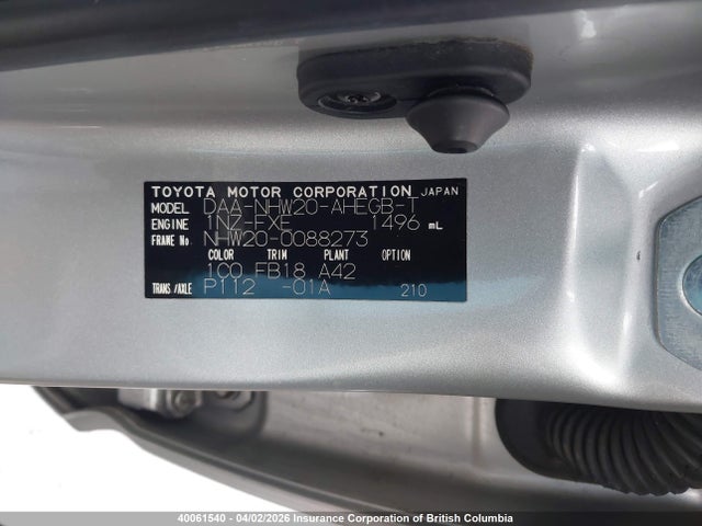 40061540 :رقم المزاد ، NHW200088273 vin ، 2004 Toyota Prius مزاد بيع