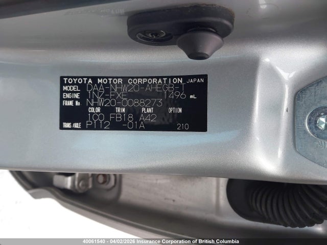 40061540 :رقم المزاد ، NHW200088273 vin ، 2004 Toyota Prius مزاد بيع