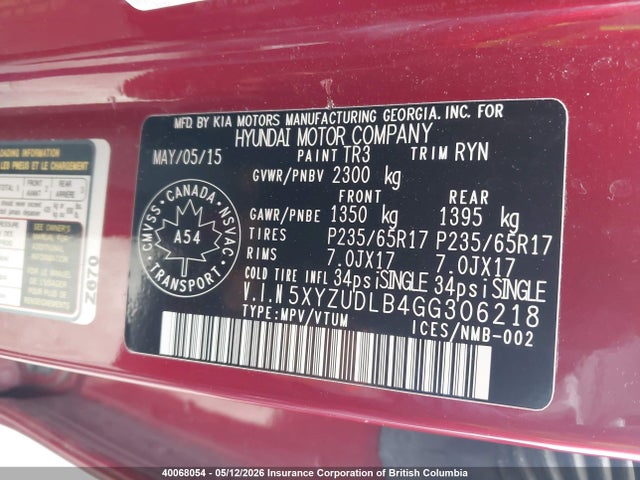 5XYZUDLB4GG306218 Hyundai Santa Fe Sport 2.4 Premium