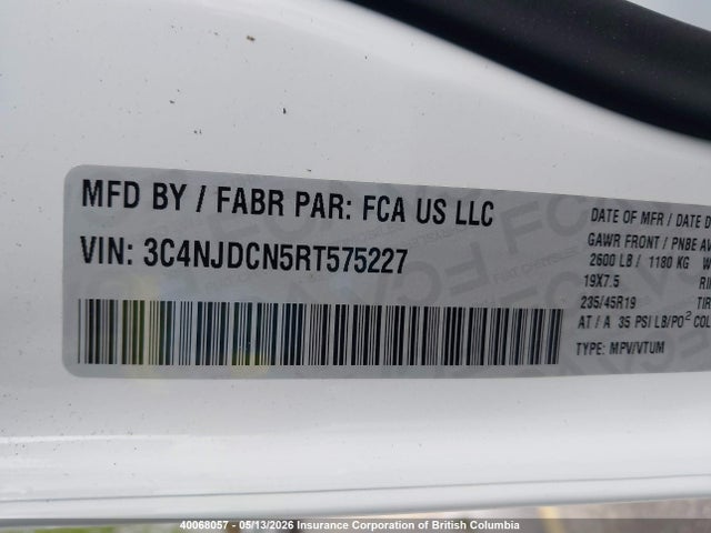 40068057 :رقم المزاد ، 3C4NJDCN5RT575227 vin ، 2022 Jeep Compass Limited مزاد بيع