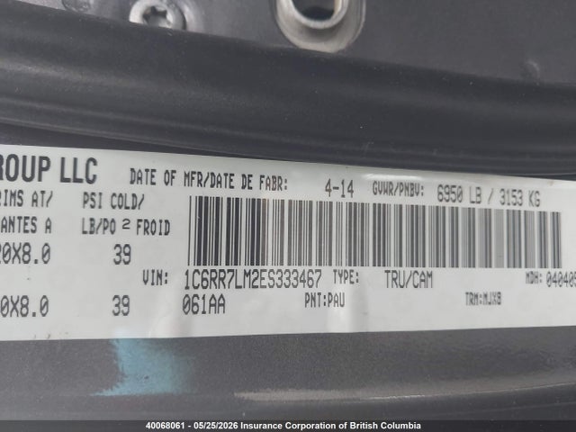 40068061 :رقم المزاد ، 1C6RR7LM2ES333467 vin ، 2014 Ram 1500 Slt مزاد بيع