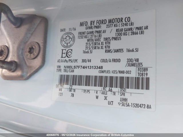 Aukcja sprzedaży 2017 Ford Transit Connect Xlt, vin: NM0LS7F74H1313348, numer aukcji: 40068076