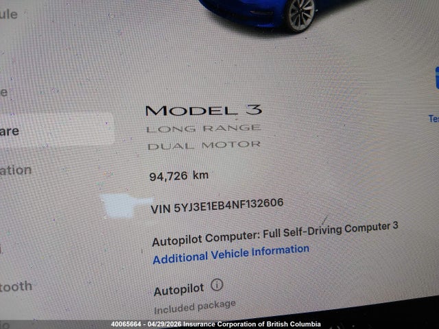 Продажа на аукционе авто 2022 Tesla Model 3, vin: 5YJ3E1EB4NF132606, номер лота: 40065664