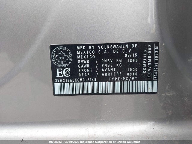 3VW217AUXGM012449 Volkswagen Golf