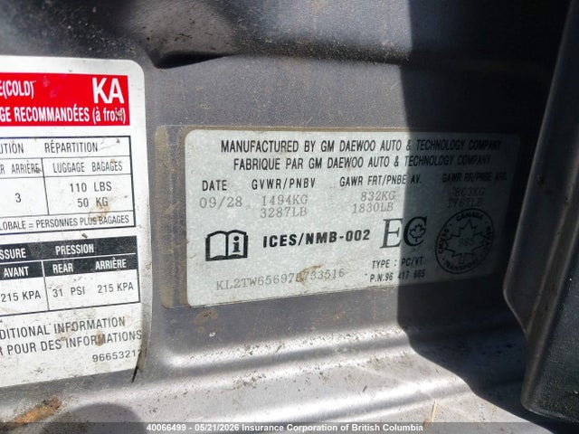 40066499 :رقم المزاد ، KL2TW65697B733516 vin ، 2007 Pontiac Wave Lt مزاد بيع
