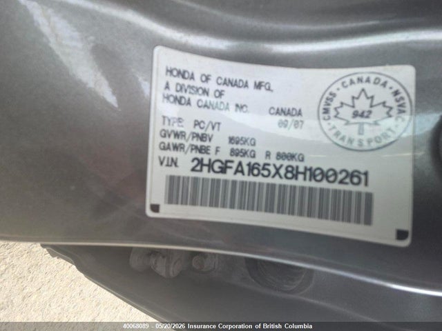 Продаж на аукціоні авто 2008 Honda Civic, vin: 2HGFA165X8H100261, номер лоту: 40068089