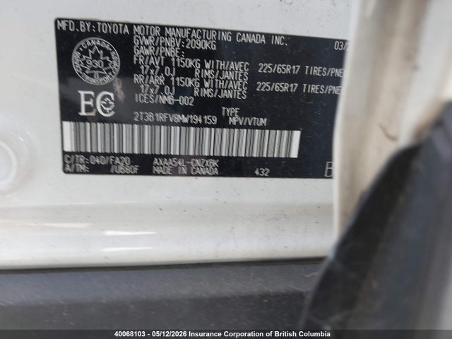Продаж на аукціоні авто 2021 Toyota Rav4, vin: 2T3B1RFV8MW194159, номер лоту: 40068103
