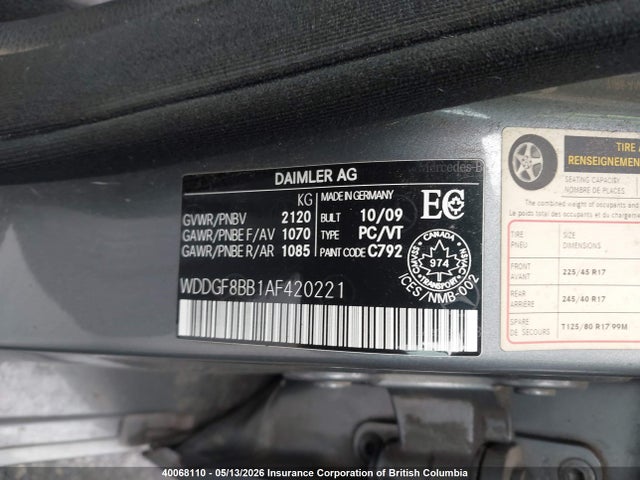 Продажа на аукционе авто 2010 Mercedes-benz C 300 4matic, vin: WDDGF8BB1AF420221, номер лота: 40068110