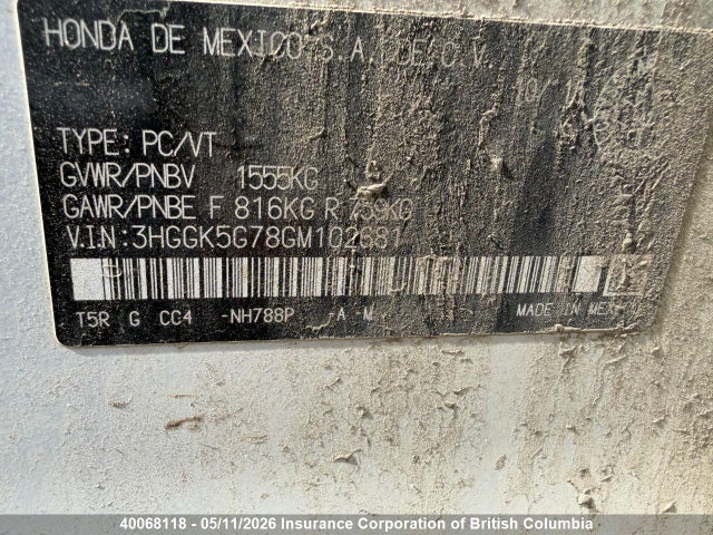 3HGGK5G78GM102681 Honda Fit