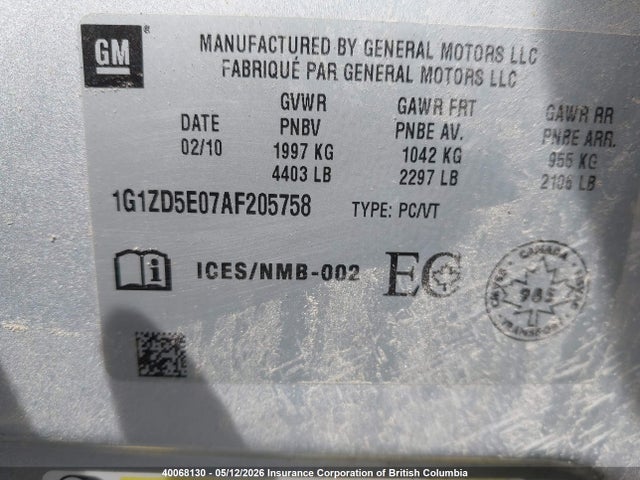 2010 Chevrolet Malibu 2lt მანქანა იყიდება აუქციონზე, vin: 1G1ZD5E07AF205758, აუქციონის ნომერი: 40068130