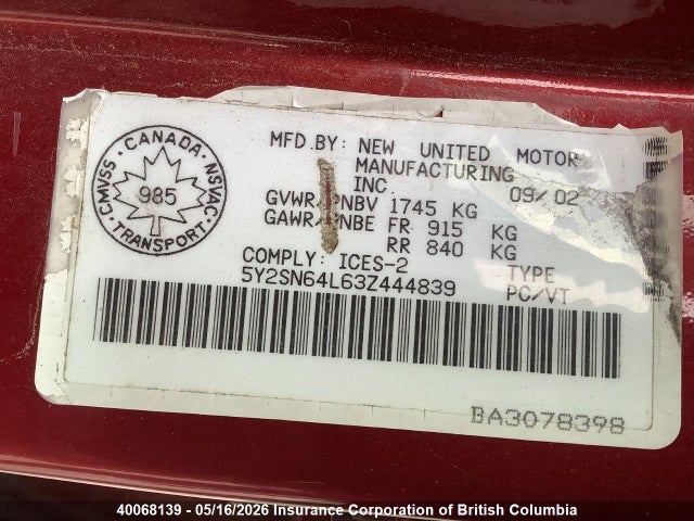 Aukcja sprzedaży 2003 Pontiac Vibe, vin: 5Y2SN64L63Z444839, numer aukcji: 40068139