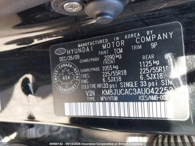 2010 Hyundai Tucson Gls/limited მანქანა იყიდება აუქციონზე, vin: KM8JUCAC3AU042252, აუქციონის ნომერი: 40068142