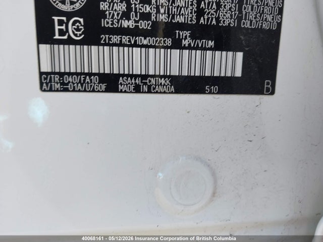40068161 :رقم المزاد ، 2T3RFREV1DW002338 vin ، 2013 Toyota Rav4 مزاد بيع