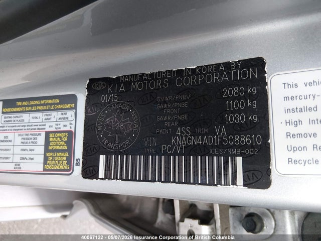 KNAGN4AD1F5088610 KIA OPTIMA HYBRID