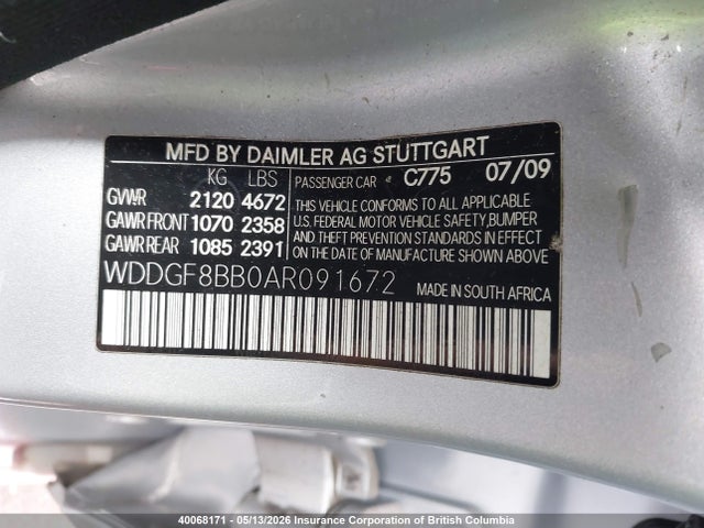 Продажа на аукционе авто 2010 Mercedes-benz C 300 4matic, vin: WDDGF8BB0AR091672, номер лота: 40068171