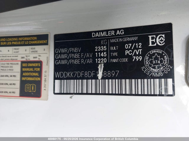 40068175 :رقم المزاد ، WDDKK7DF8DF188897 vin ، 2013 Mercedes-benz E 550 مزاد بيع