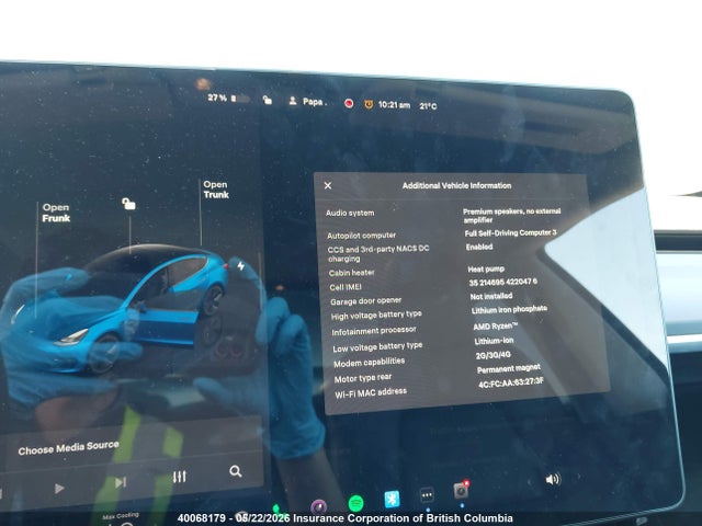 40068179 :رقم المزاد ، 5YJ3E1EA3NF316958 vin ، 2022 Tesla Model 3 مزاد بيع