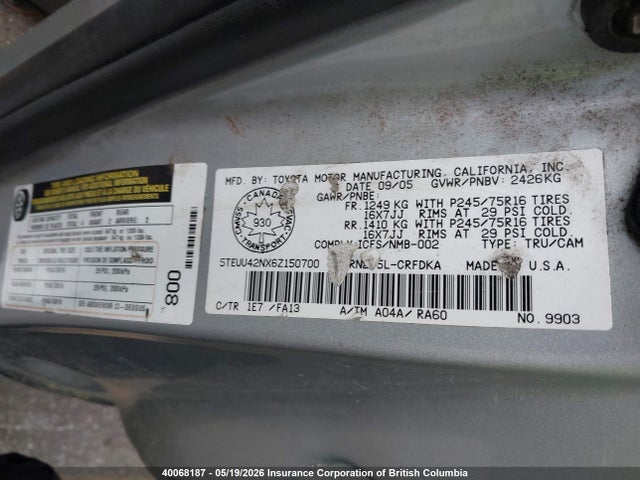 40068187 :رقم المزاد ، 5TEUU42NX6Z150700 vin ، 2006 Toyota Tacoma Access Cab مزاد بيع